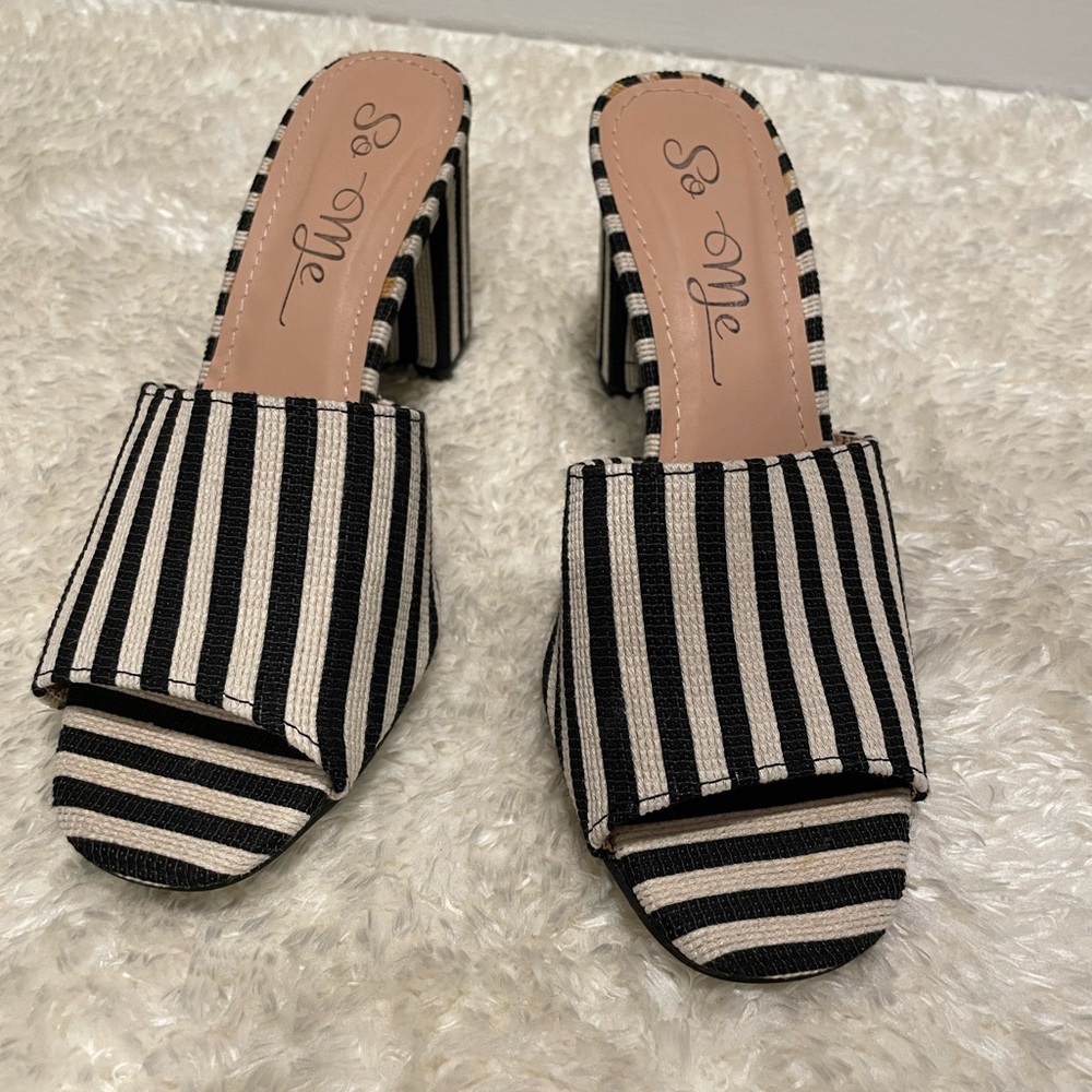Striped B&W Sandals Heels Spring Summer Beach Goth Beetlejuice Rockabilly 7.5US